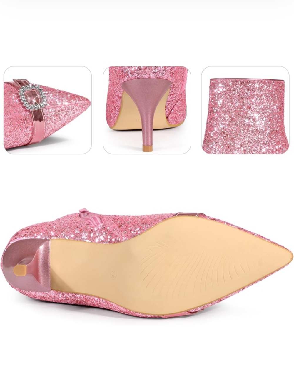 Glitter Boot Rhinestone Stiletto Heel Ankle Pink Boots Perphy Size 9 - Picture 6 of 8